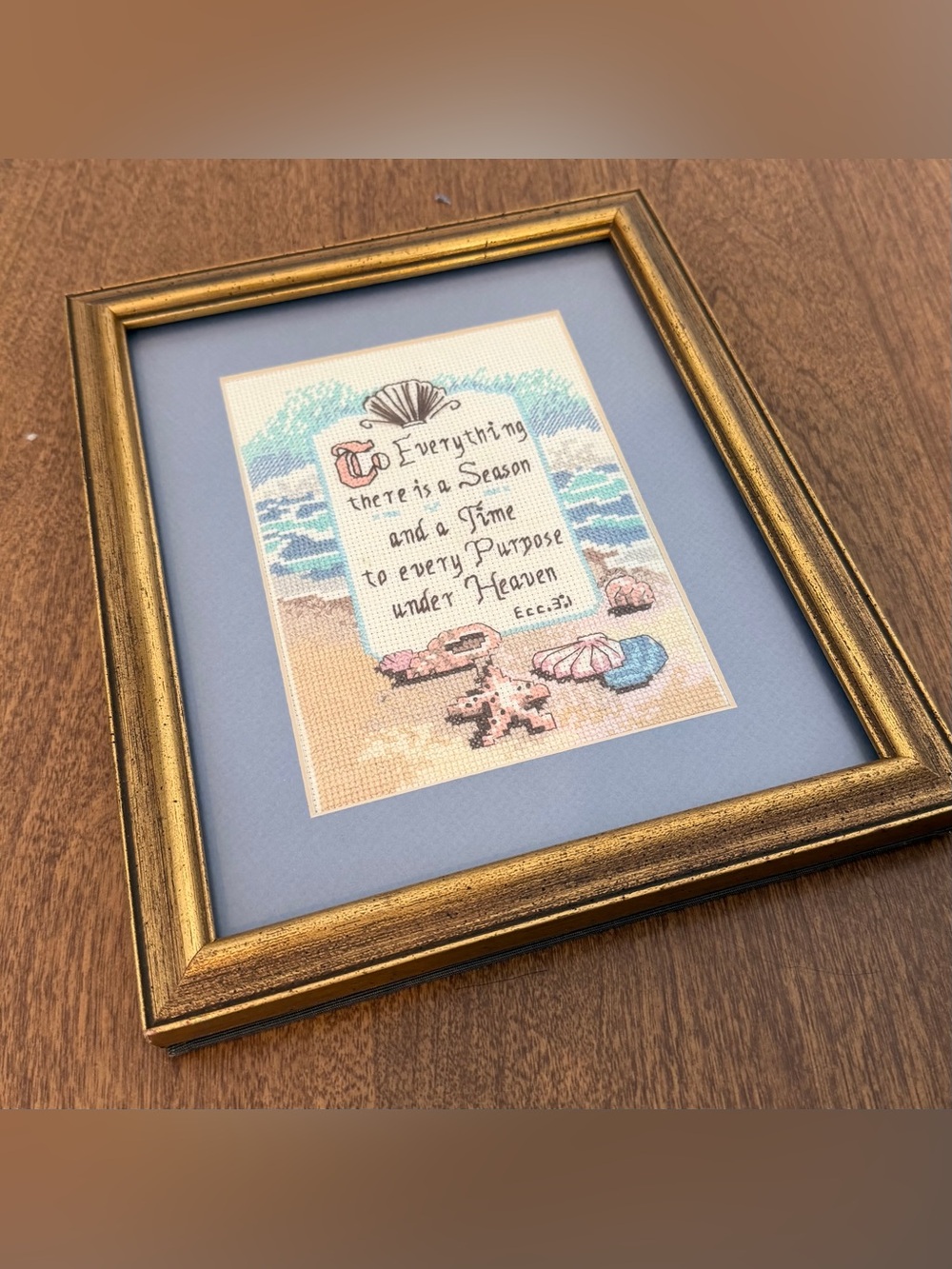 Hand Crafted Beach Cross Stitch Framed Wall Art